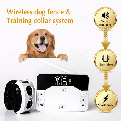 Revolutionary 2-in-1 Wireless Dog Fence & Remote Training Collar - Beep, Shock, Vibration for All Dog Sizes