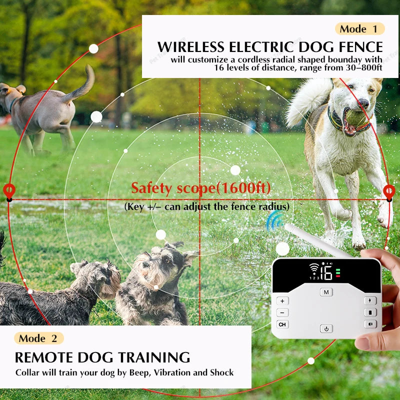 Revolutionary 2-in-1 Wireless Dog Fence & Remote Training Collar - Beep, Shock, Vibration for All Dog Sizes