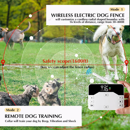 Revolutionary 2-in-1 Wireless Dog Fence & Remote Training Collar - Beep, Shock, Vibration for All Dog Sizes